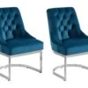 Lot De 2 Chaises En Velours Et Acier Inoxydable - Bleu Et Pieds Chromés - PORILASO De Pascal MORABITO -Mobilia Boutique chaise 11764647