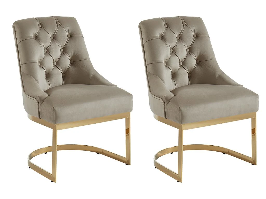 Lot De 2 Chaises En Velours Et Acier Inoxydable - Beige Et Pieds Dorés - PORILASO De Pascal MORABITO 3 Lot De 2 Chaises En Velours Et Acier Inoxydable - Beige Et Pieds Dorés - PORILASO De Pascal MORABITO