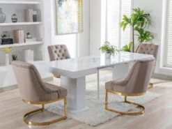 Lot De 2 Chaises En Velours Et Acier Inoxydable - Beige Et Pieds Dorés - PORILASO De Pascal MORABITO 10 Lot De 2 Chaises En Velours Et Acier Inoxydable - Beige Et Pieds Dorés - PORILASO De Pascal MORABITO -Mobilia Boutique chaise 11775135