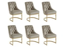 Lot De 6 Chaises En Velours Et Acier Inoxydable - Beige Et Pieds Dorés - PORILASO De Pascal MORABITO -Mobilia Boutique chaise 11778289