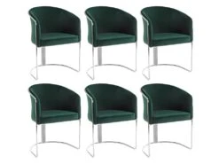 Lot De 6 Chaises Avec Accoudoirs En Velours Et Métal - Vert Et Chromé - JOSETHE De Pascal MORABITO -Mobilia Boutique chaise 11941937