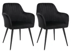 Lot De 2 Chaises Avec Accoudoirs En Velours Et Métal Noir - Noir - ELEANA