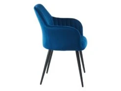 Lot De 6 Chaises Avec Accoudoirs En Velours Et Métal Noir - Bleu - ELEANA -Mobilia Boutique chaise 12291353