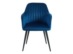 Lot De 6 Chaises Avec Accoudoirs En Velours Et Métal Noir - Bleu - ELEANA -Mobilia Boutique chaise 12291355