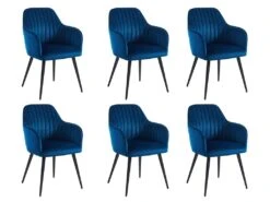 Lot De 6 Chaises Avec Accoudoirs En Velours Et Métal Noir - Bleu - ELEANA -Mobilia Boutique chaise 12291361