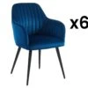 Lot De 6 Chaises Avec Accoudoirs En Velours Et Métal Noir - Bleu - ELEANA -Mobilia Boutique chaise 12291363