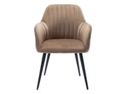 Lot De 6 Chaises Avec Accoudoirs En Velours Et Métal Noir - Beige - ELEANA -Mobilia Boutique chaise 12291491