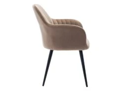 Lot De 6 Chaises Avec Accoudoirs En Velours Et Métal Noir - Beige - ELEANA -Mobilia Boutique chaise 12291499