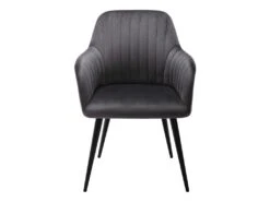 Lot De 6 Chaises Avec Accoudoirs En Velours Et Métal Noir - Gris - ELEANA -Mobilia Boutique chaise 12292071