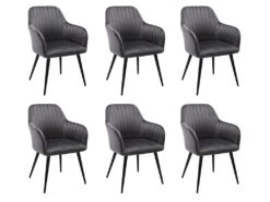 Lot De 6 Chaises Avec Accoudoirs En Velours Et Métal Noir - Gris - ELEANA -Mobilia Boutique chaise 12292087