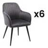 Lot De 6 Chaises Avec Accoudoirs En Velours Et Métal Noir - Gris - ELEANA -Mobilia Boutique chaise 12292089
