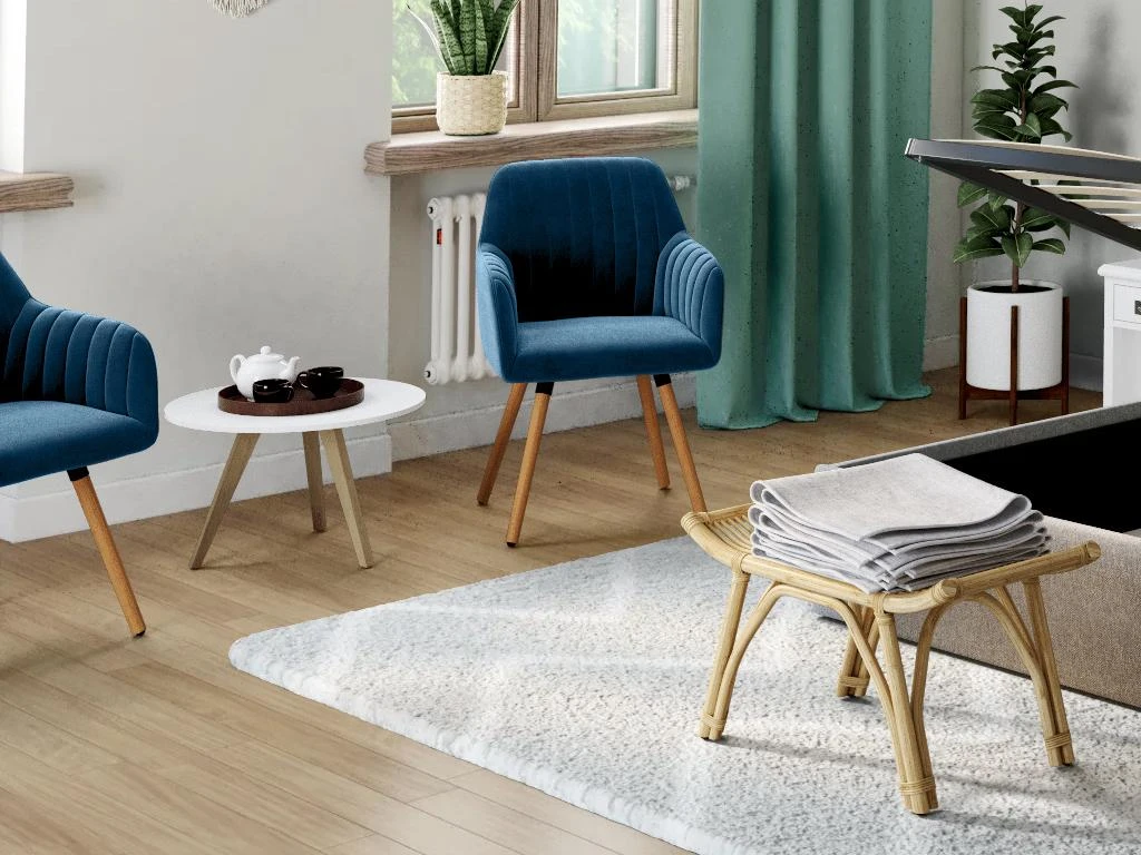 Chaise Avec Accoudoirs - Velours Et Métal Effet Bois - Bleu - ELEANA 4 Chaise Avec Accoudoirs - Velours Et Métal Effet Bois - Bleu - ELEANA – Image 2