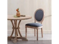 EMIA - Lot De 2 Chaises Médaillon Bois Et Tissu Anthrcite -Mobilia Boutique chaise 12401327