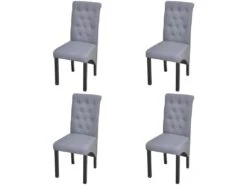Lot De 4 Chaises De Salle à Manger Cuisine Dossier Capitonné En Tissu Gris Clair CDS021520