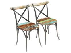 Lot De 2 Chaises De Salle à Manger Cuisine Style Industriel Bois De Récupération Solide CDS020283