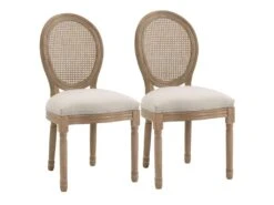 Lot De 2 Chaises De Salle à Manger - Chaise De Salon Médaillon Style Louis XVI - Bois Massif Sculpté, Patiné - Dossier Cannage - Aspect Lin Beige -Mobilia Boutique chaise 12445387