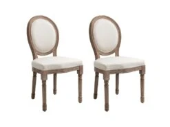 Lot De 2 Chaises De Salle à Manger Chaise De Salon Médaillon Style Louis XVI Bois Massif Patiné Lin 51 X 51 X 96 Cm écru -Mobilia Boutique chaise 12446243