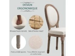 Lot De 2 Chaises De Salle à Manger Chaise De Salon Médaillon Style Louis XVI Bois Massif Patiné Lin 51 X 51 X 96 Cm écru -Mobilia Boutique chaise 12446245