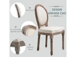 Lot De 2 Chaises De Salle à Manger Chaise De Salon Médaillon Style Louis XVI Bois Massif Patiné Lin 51 X 51 X 96 Cm écru -Mobilia Boutique chaise 12446247