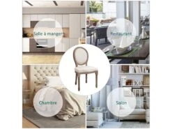 Lot De 2 Chaises De Salle à Manger Chaise De Salon Médaillon Style Louis XVI Bois Massif Patiné Lin 51 X 51 X 96 Cm écru -Mobilia Boutique chaise 12446249