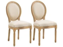 Lot De 2 Chaises De Salle à Manger - Chaise De Salon Médaillon Style Louis XVI - Bois Massif Sculpté, Patiné - Aspect Lin Beige -Mobilia Boutique chaise 12446253