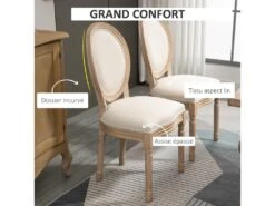 Lot De 2 Chaises De Salle à Manger - Chaise De Salon Médaillon Style Louis XVI - Bois Massif Sculpté, Patiné - Aspect Lin Beige -Mobilia Boutique chaise 12446259