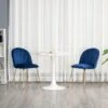 Lot De 2 Chaises Style Art-déco Dossier Strié Arrondi Piètement Métal Doré Incliné Effilé Velours Bleu Roi