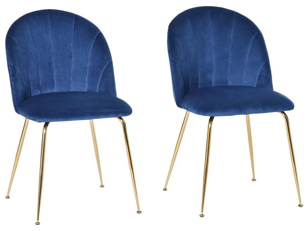 Lot De 2 Chaises Style Art-déco Dossier Strié Arrondi Piètement Métal Doré Incliné Effilé Velours Bleu Roi 4 Lot De 2 Chaises Style Art-déco Dossier Strié Arrondi Piètement Métal Doré Incliné Effilé Velours Bleu Roi – Image 2