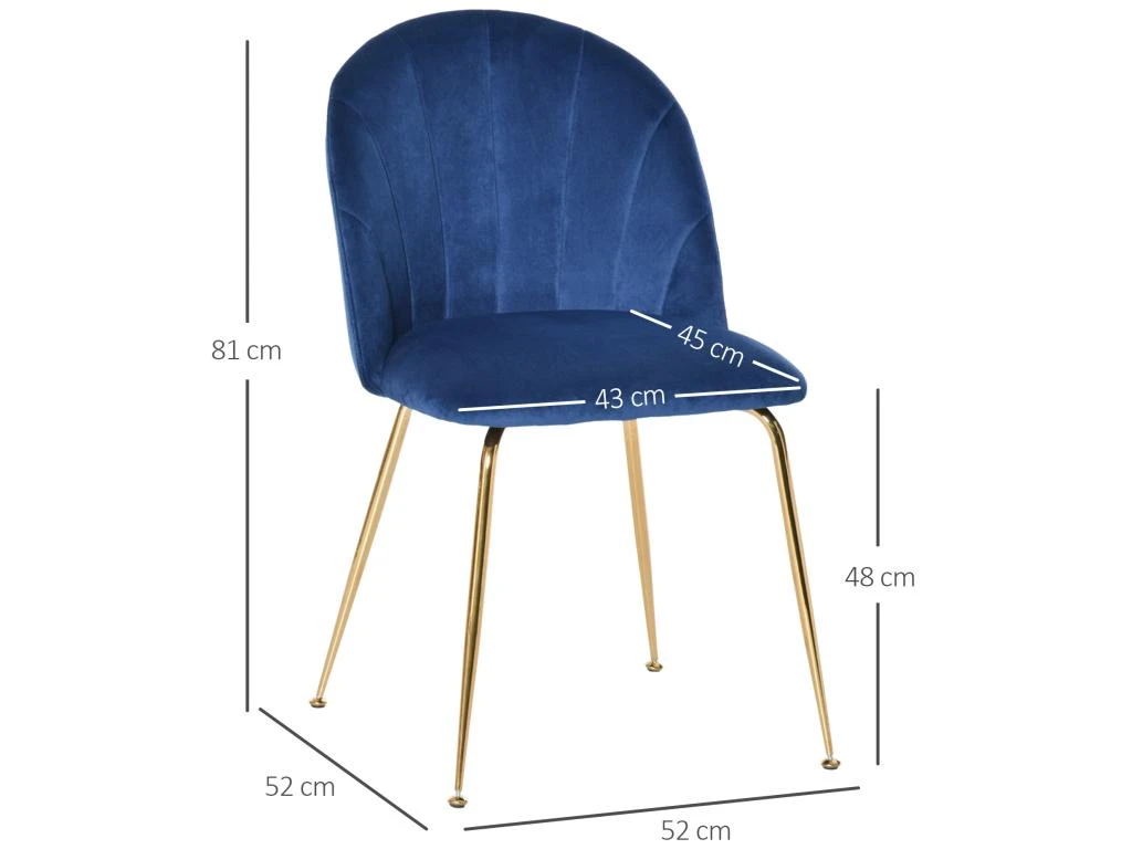 Lot De 2 Chaises Style Art-déco Dossier Strié Arrondi Piètement Métal Doré Incliné Effilé Velours Bleu Roi 5 Lot De 2 Chaises Style Art-déco Dossier Strié Arrondi Piètement Métal Doré Incliné Effilé Velours Bleu Roi – Image 3