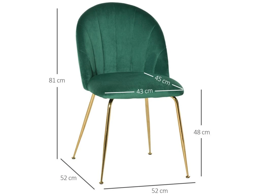 Lot De 2 Chaises Style Art-déco Dossier Strié Arrondi Piètement Métal Doré Incliné Effilé Velours Vert Sapin 5 Lot De 2 Chaises Style Art-déco Dossier Strié Arrondi Piètement Métal Doré Incliné Effilé Velours Vert Sapin – Image 3