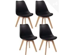 KAYELLES Lot De 4 Chaises Scandinave Avec Coussin LAO (noir)