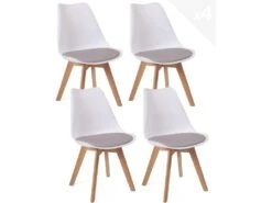 KAYELLES Lot De 4 Chaises Scandinaves Avec Coussin LAO (blanc Gris)