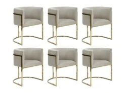 Lot De 6 Chaises Avec Accoudoirs - Velours Et Acier Inoxydable - Beige Et Doré - PERIA De Pascal MORABITO -Mobilia Boutique chaise 12586487