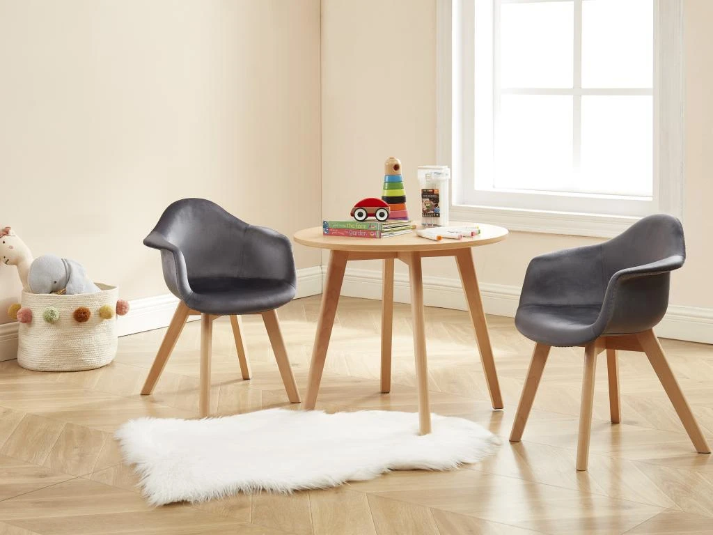 Lot De 2 Chaises Enfant Avec Accoudoirs En Velours Et Hêtre - Anthracite - POUPINETTE 4 Lot De 2 Chaises Enfant Avec Accoudoirs En Velours Et Hêtre - Anthracite - POUPINETTE – Image 2