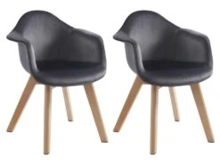 Lot De 2 Chaises Enfant Avec Accoudoirs En Velours Et HĂȘtre - Anthracite - POUPINETTE