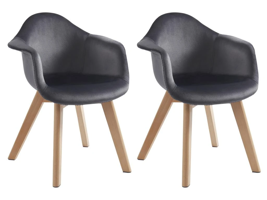 Lot De 2 Chaises Enfant Avec Accoudoirs En Velours Et Hêtre - Anthracite - POUPINETTE 3 Lot De 2 Chaises Enfant Avec Accoudoirs En Velours Et Hêtre - Anthracite - POUPINETTE