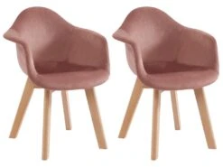 Lot De 2 Chaises Enfant Avec Accoudoirs En Velours Et HĂȘtre - Rose - POUPINETTE