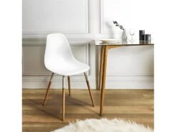 FLUK - Lot De 4 Chaises Polypropylène Blanc Et Bois -Mobilia Boutique chaise 12599187