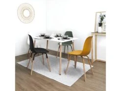 FLUK - Lot De 4 Chaises Polypropylène Blanc Et Bois -Mobilia Boutique chaise 12599189