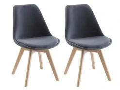 Lot De 2 Chaises En Velours Et HĂȘtre - Gris - JODY