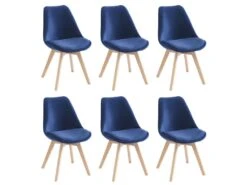 Lot De 6 Chaises En Velours Et Hêtre - Bleu - JODY -Mobilia Boutique chaise 12619137