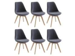 Lot De 6 Chaises En Velours Et Hêtre - Gris - JODY -Mobilia Boutique chaise 12619307