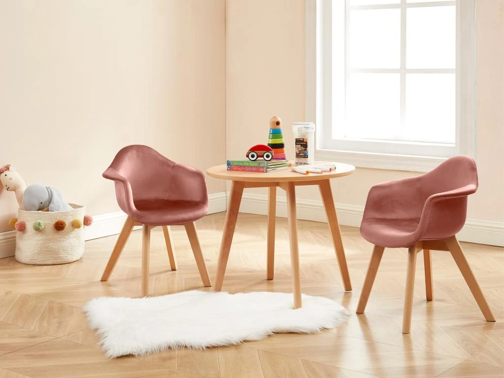 Lot De 2 Chaises Enfant Avec Accoudoirs En Velours Et Hêtre - Rose - POUPINETTE 4 Lot De 2 Chaises Enfant Avec Accoudoirs En Velours Et Hêtre - Rose - POUPINETTE – Image 2
