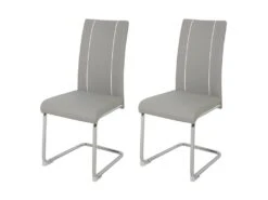 Lot De 2 Chaises - Simili Gris Clair - Pieds En Metal - L 44 X P 56 X H 101 Cm - GASPARD