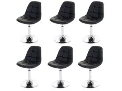6x Chaises De Salle à Manger En Synthétique Noir Pied Chromé Pivotant CDS04623