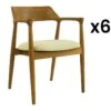Lot De 6 Chaises Avec Accoudoirs En Teck Et Tissu - Naturel Et Crème - SOUADY -Mobilia Boutique chaise 13144841