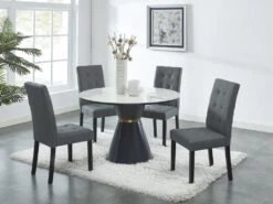 Lot De 2 Chaises VILLOSA - Tissu Gris & Pieds Bois Noir -Mobilia Boutique chaise 13271763