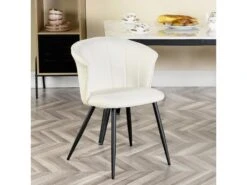 Lot De 2 Chaises De Salle À Manger Scandinave Fauteuil Assise Rembourrée En Bouclette Pieds, Blanc -Mobilia Boutique chaise 13543505