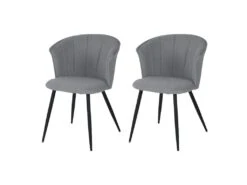 Lot De 2 Chaises De Salle À Manger Scandinave Fauteuil Assise Rembourrée En Bouclette Pieds, Gris