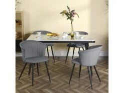 Lot De 2 Chaises De Salle À Manger Scandinave Fauteuil Assise Rembourrée En Bouclette Pieds, Gris -Mobilia Boutique chaise 13543513